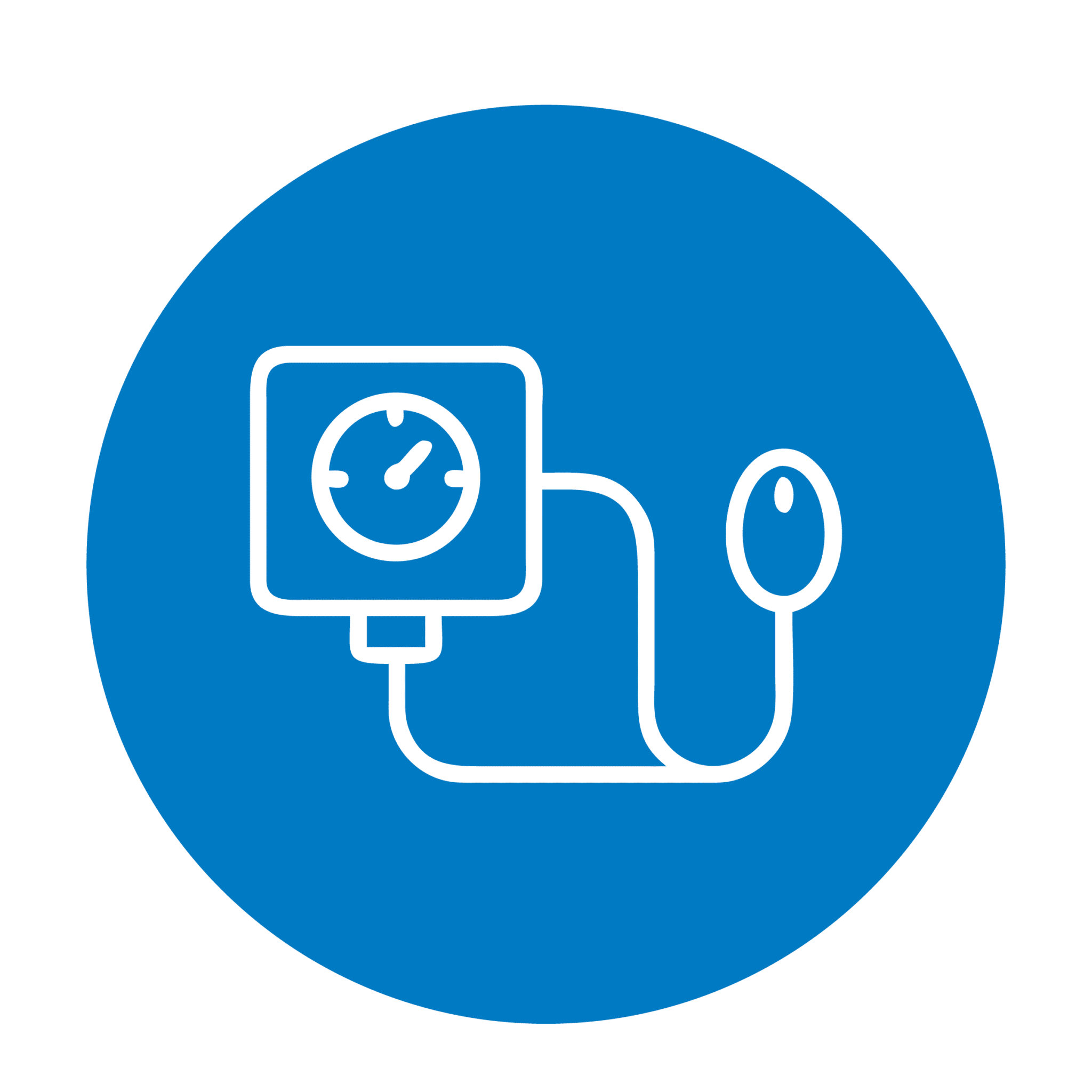Blood pressure monitor icon, blue circle background.
