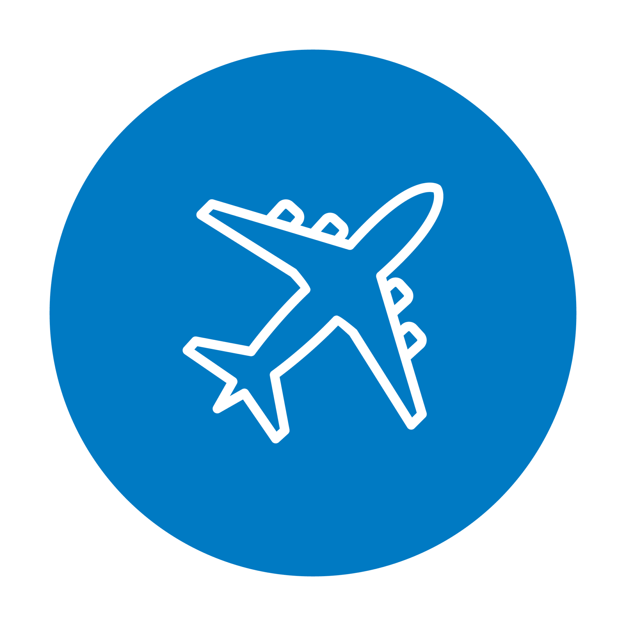 Airplane icon on blue background